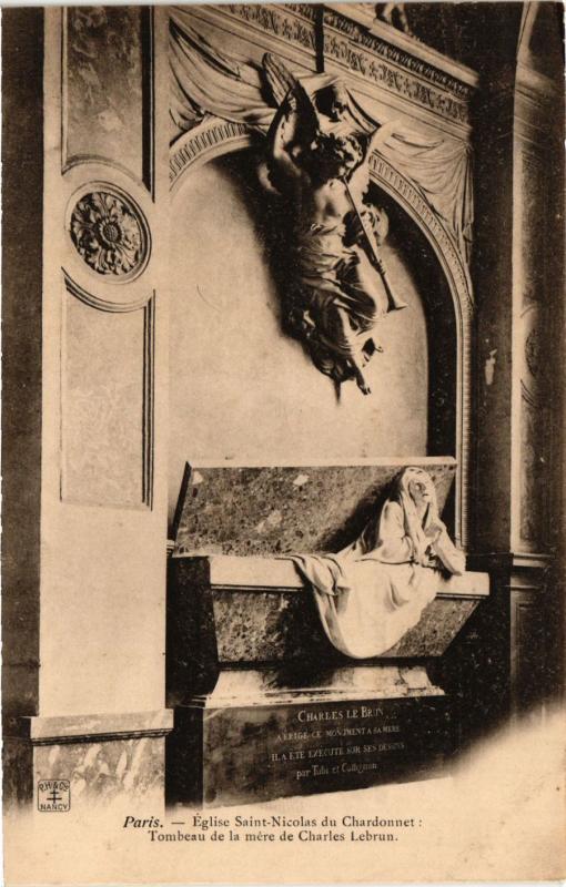 Carte postale ancienne Paris 5e-Eglise Saint Nicolas du Chardonnet-Tombeau Charles Lebrun à Paris 5e