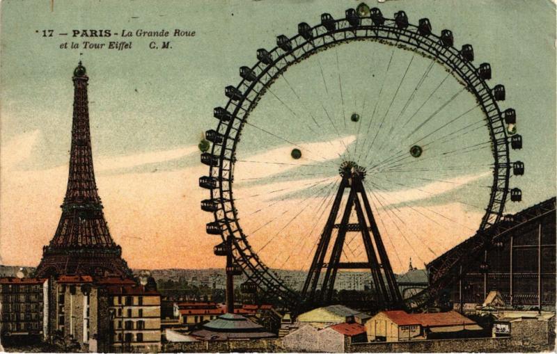 Carte postale ancienne La Grande Roue et la Tour Eiffel à Paris 15e