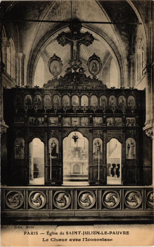 Carte postale ancienne Paris 5e-Eglise SaintJulien le Pauvre-Le Choeur avec l'Iconostase à Paris 5e