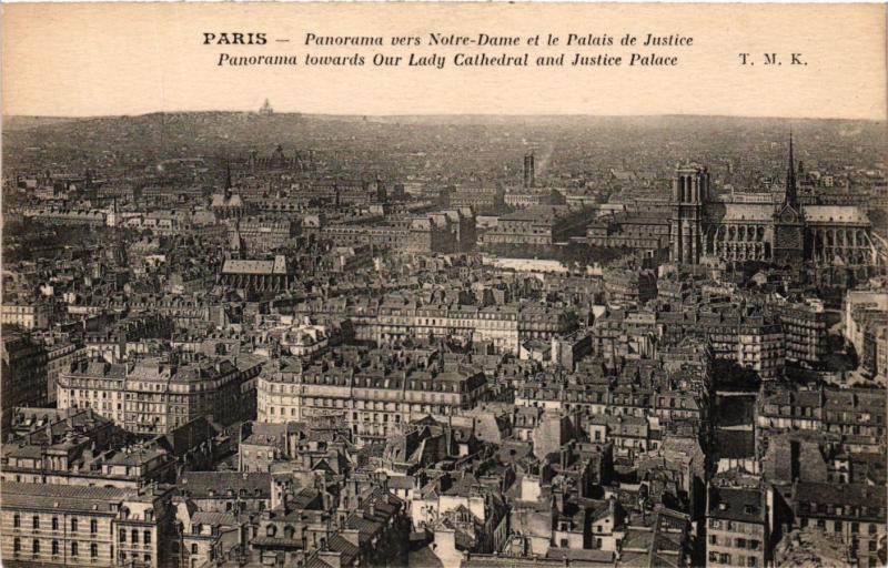 Carte postale ancienne Paris Panorama vers Notre-Dame et le Palais de Justice