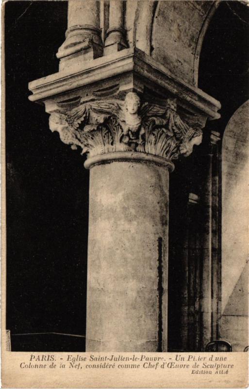 Carte postale ancienne Paris 5e-Eglise Saint Julien le Pauvre-Un Pivier d'une Colonne à Paris 5e