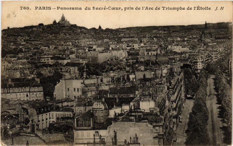 Carte postale ancienne Paris Panorama du Sacré-Coeur pris de l'Arc de Triomphe
