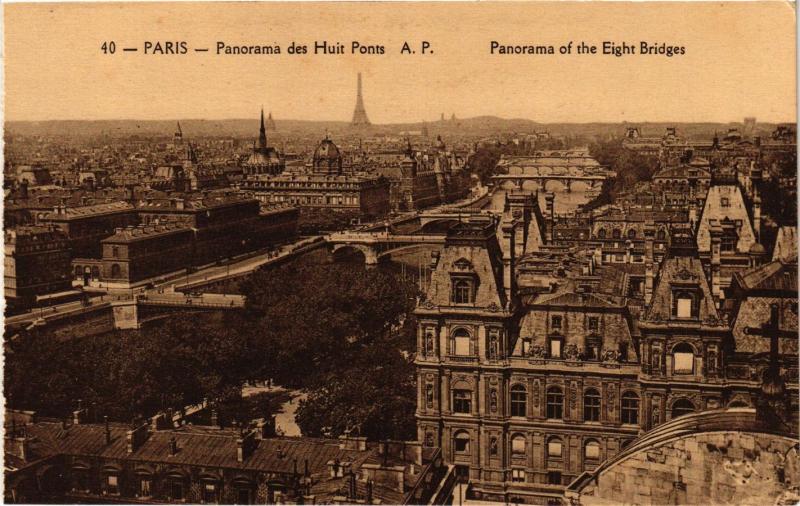Carte postale ancienne Paris Panorama des huits Ponts