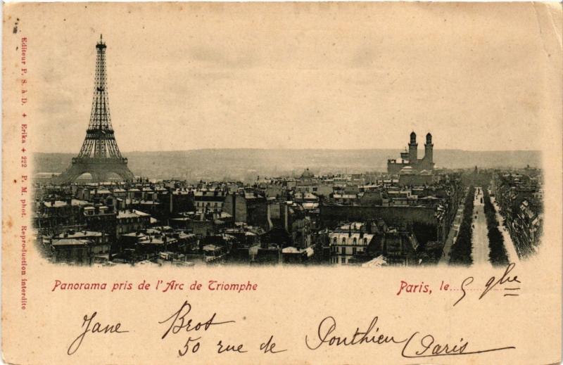 Carte postale ancienne Paris Panorama Pris de l'Arc de Triomphe