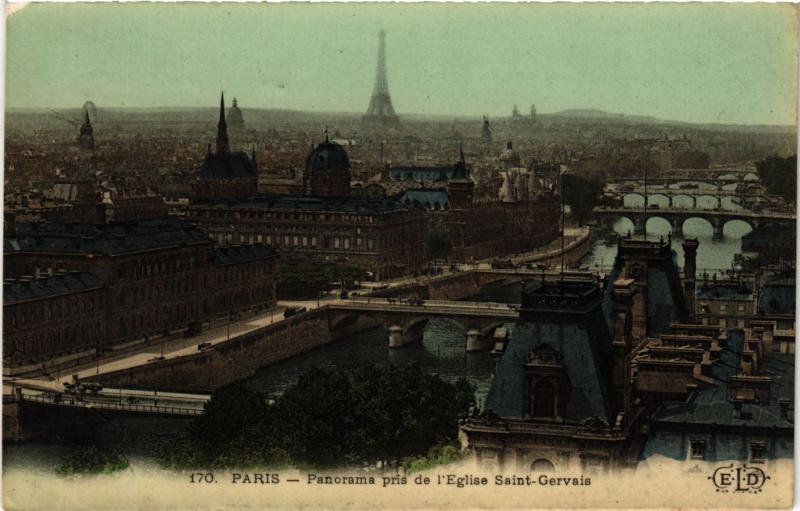 Carte postale ancienne Paris Panorama pris de l'Eglise Saint-Gervais