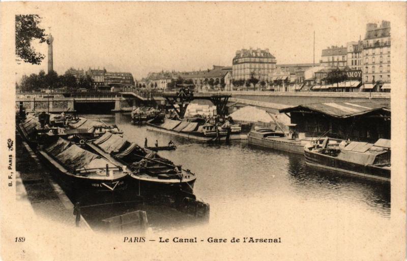 Carte postale ancienne Paris 12e-Le Canal-Gare de l'Arsenal à Paris 12e