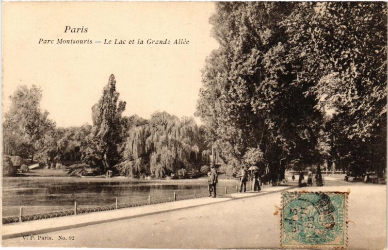 Carte postale ancienne Parc Montsouris - Le Lac et la Grande Allée à Paris 14e