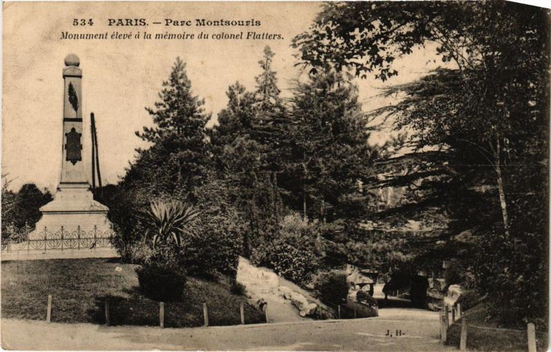 Carte postale ancienne Parc Montsouris - Monument élevé à la mémoire du colonel Flatters à Paris 14e