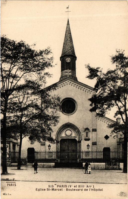 Carte postale ancienne Eglise Saint-Marcel - Boulevard de l'Hôpital à Paris 13e