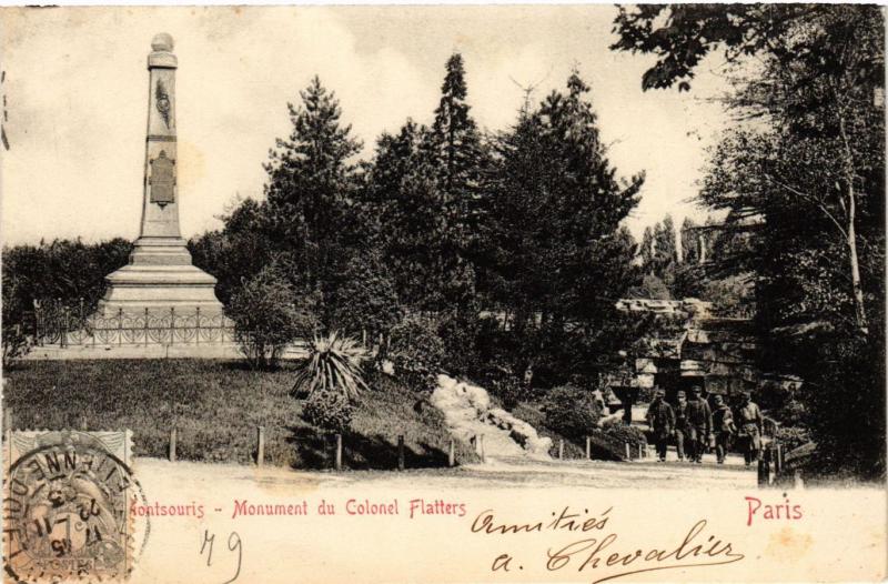 Carte postale ancienne Parc Montsouris - Monument du Colonel Flatters à Paris 14e