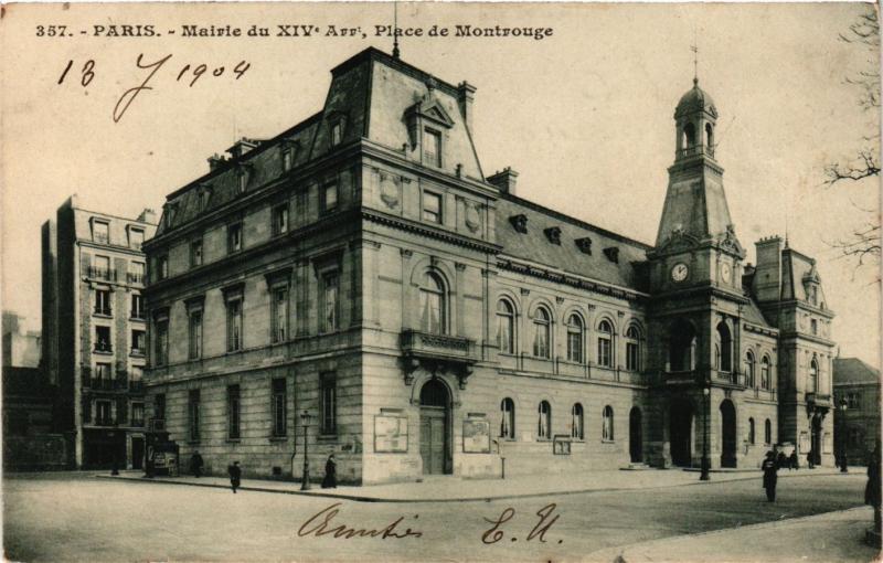 Carte postale ancienne Mairie du XIVe Arrondissement, Place de Montrouge à Paris 14e
