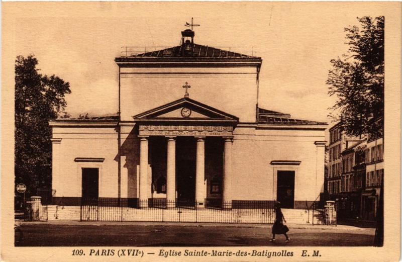 Carte postale ancienne Eglise Sainte-Marie-des-Batignolles à Paris 17e