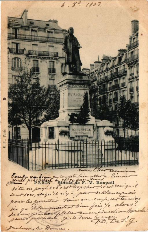 Carte postale ancienne Statue de F.-V. Raspail à Paris 14e