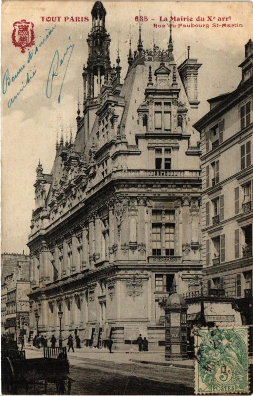 Carte postale ancienne Paris 10e - La Mairie Rue du Faubourg Saint-Martin à Paris 10e