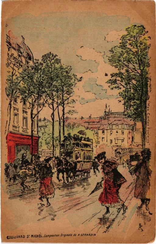 Carte postale ancienne Paris 10e Boulevard Saint-Michel. Composition Originale de a Gerardi à Paris 10e