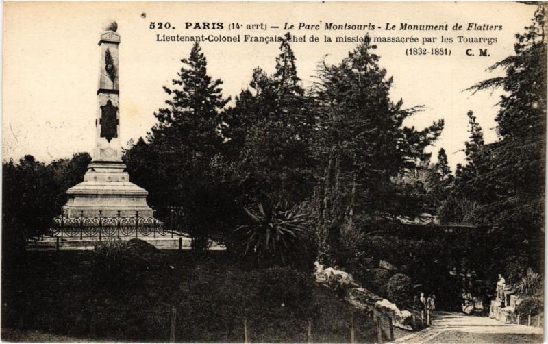 Carte postale ancienne Le Parc Montsouris - Le Monument de Flatters à Paris 14e