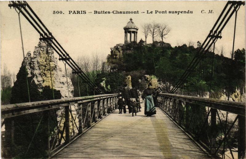 Carte postale ancienne Buttes-Chaumont - Le Pont suspendu à Paris 19e