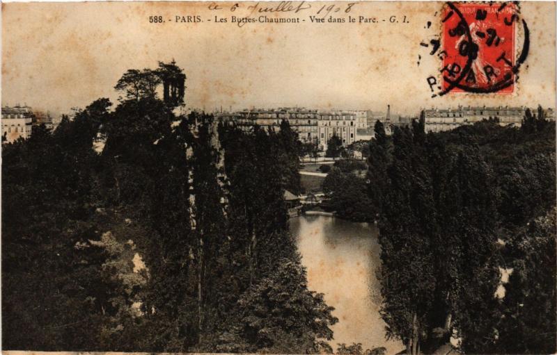 Carte postale ancienne Les Buttes-Chaumont - Vue dans le Parc à Paris 19e