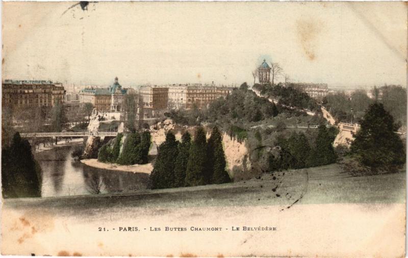Carte postale ancienne Les Buttes Chaumont - Le Belvédère à Paris 19e