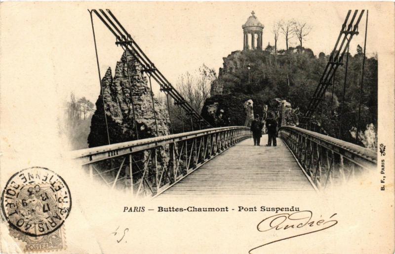 Carte postale ancienne Buttes-Chaumont - Pont Suspendu à Paris 19e