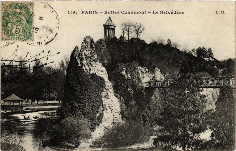 Carte postale ancienne Buttes -Chaumont - Le Belvédère à Paris 19e