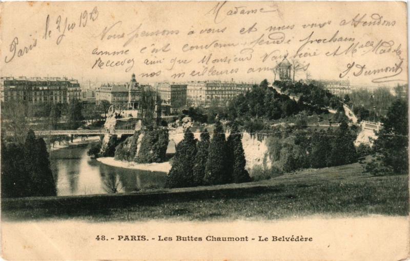 Carte postale ancienne Les Buttes Chaumont - Le Belvédère à Paris 19e