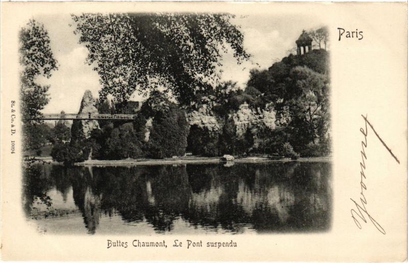 Carte postale ancienne Buttes Chaumont, Le Pont suspendu à Paris 19e