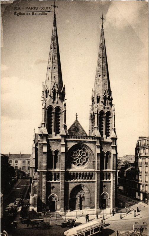 Carte postale ancienne Eglise de Belleville à Paris 20e