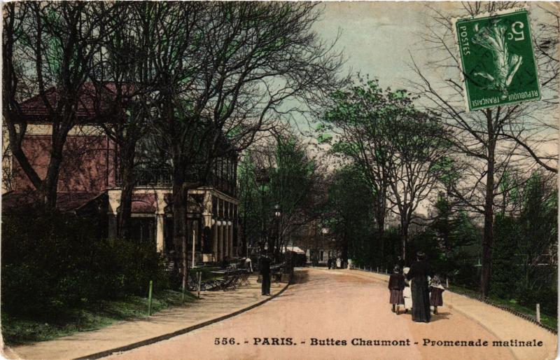 Carte postale ancienne Buttes Chaumont - Promenade matinale à Paris 19e
