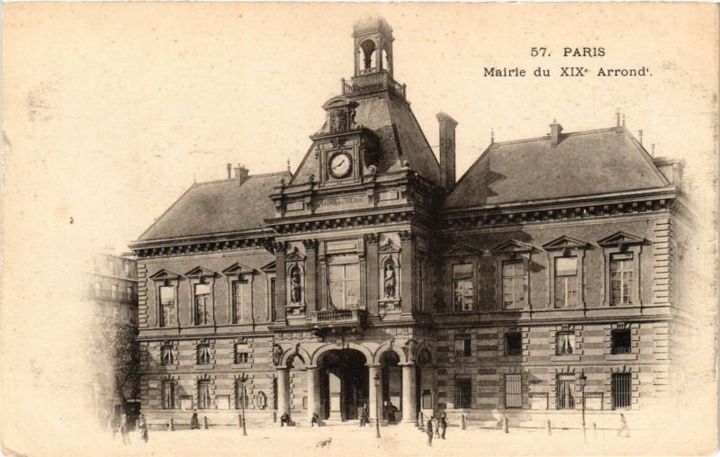 Carte postale ancienne Mairie du XIXe Arrondissement à Paris 19e