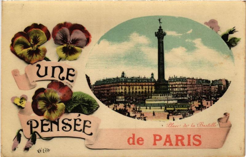 Carte postale ancienne Une pensée de Paris 11e - Place de la Bastille à Paris 11e