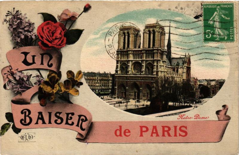 Carte postale ancienne Un Baiser de Paris 4e - Notre-Dame à Paris 4e