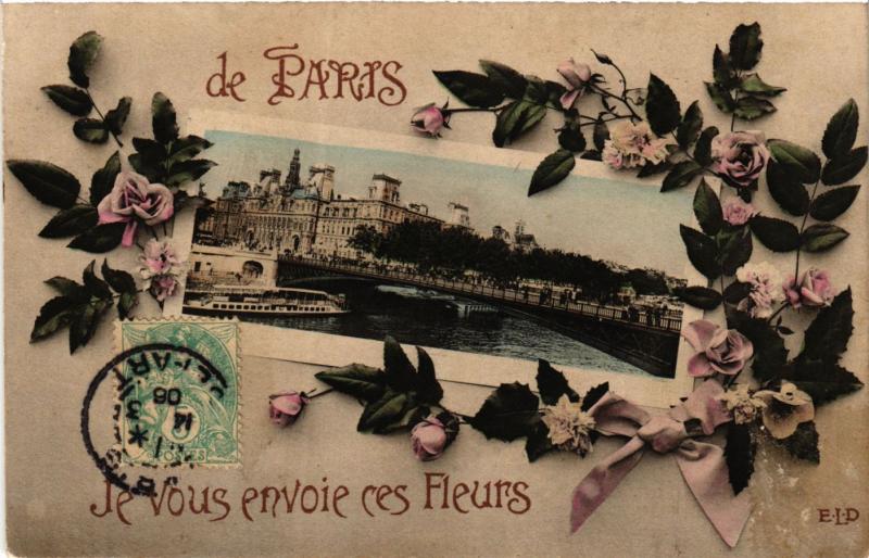 Carte postale ancienne Je vous envoie ces fleurs de Paris 4e - Hotel de Ville à Paris 4e