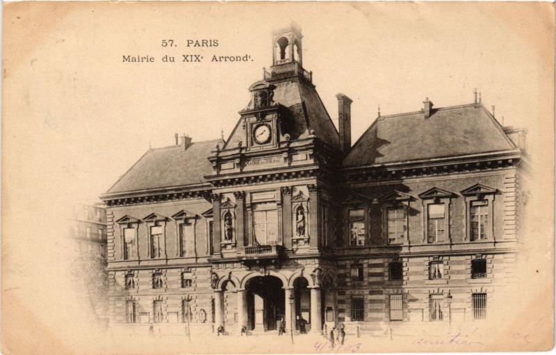 Carte postale ancienne Mairie du XIXe Arrondissement à Paris 19e