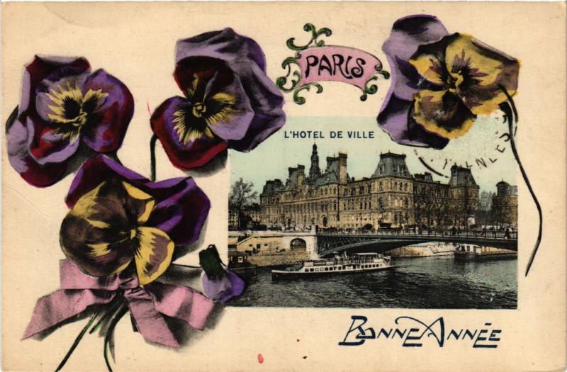 Carte postale ancienne Bonne Année de Paris 4e - Hotel de Ville à Paris 4e