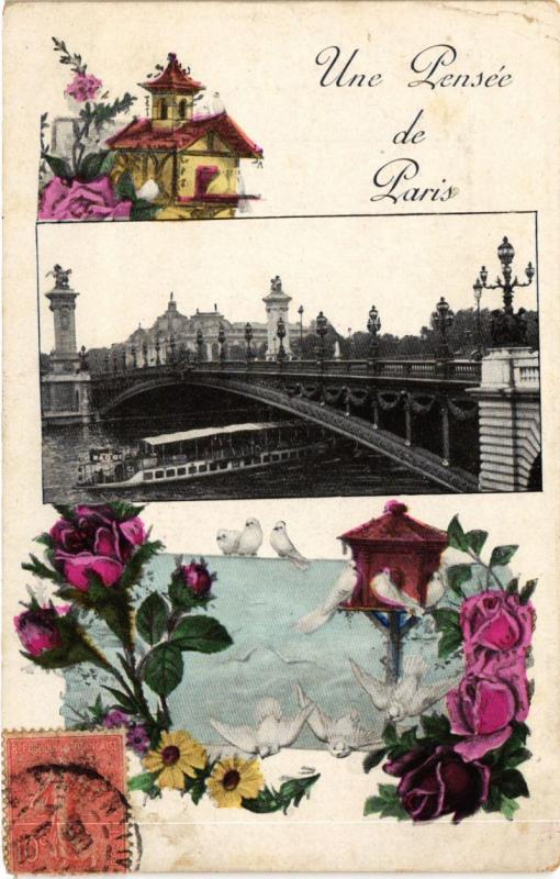 Carte postale ancienne Une pensée de Paris (8e) - Pont Alexandre à Paris 8e