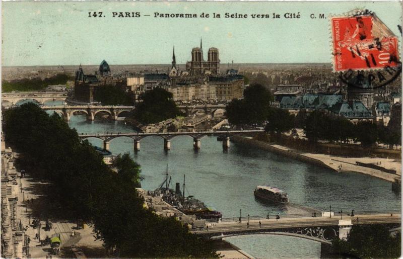 Carte postale ancienne Paris Panorama de la Seine vers la Cité