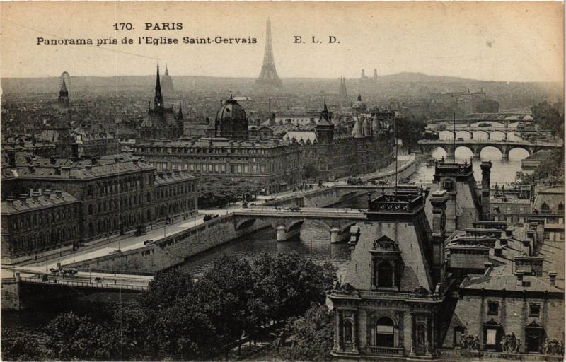 Carte postale ancienne Paris Panorama pris de l'Eglise Saint-Gervais