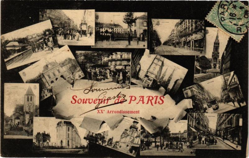 Carte postale ancienne Souvenir de Paris 20e Arrondissement à Paris 20e