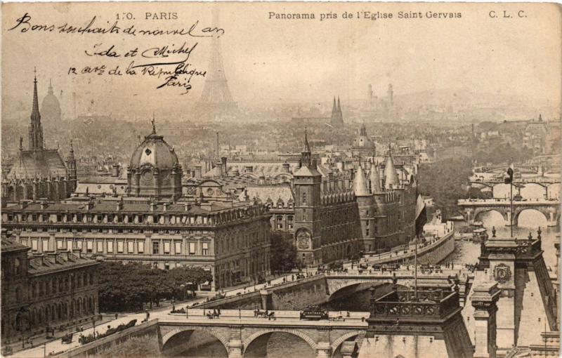 Carte postale ancienne Paris Panorama pris de l'Eglise Saint-Gervais