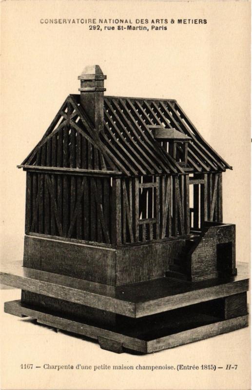 Carte postale ancienne Paris (3e) Cnam - Charpente d'une petite maison champenoise à Paris 3e