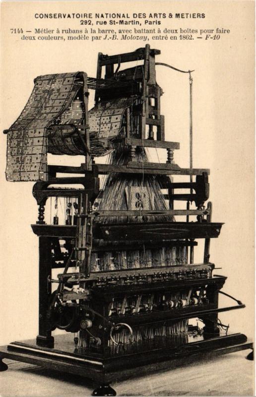 Carte postale ancienne Paris (3e) Cnam - Métier á rubans á la barre à Paris 3e