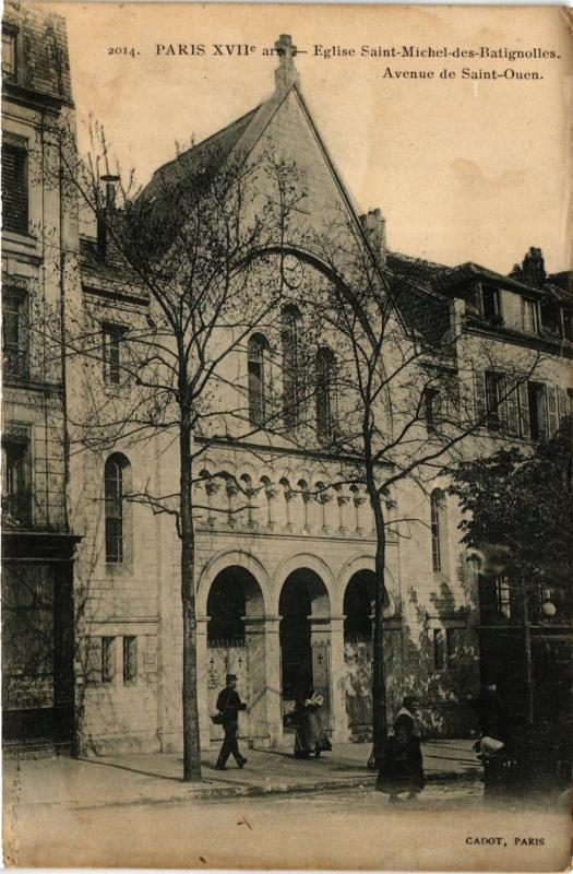 Carte postale ancienne Eglise Saint-Michel-des-Batignolles - Avenue de Saint-Ouen à Paris 17e