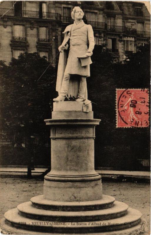 Carte postale ancienne Neuilly-sur-Seine - La Statue d'Alfred de Musset à Neuilly-sur-Seine