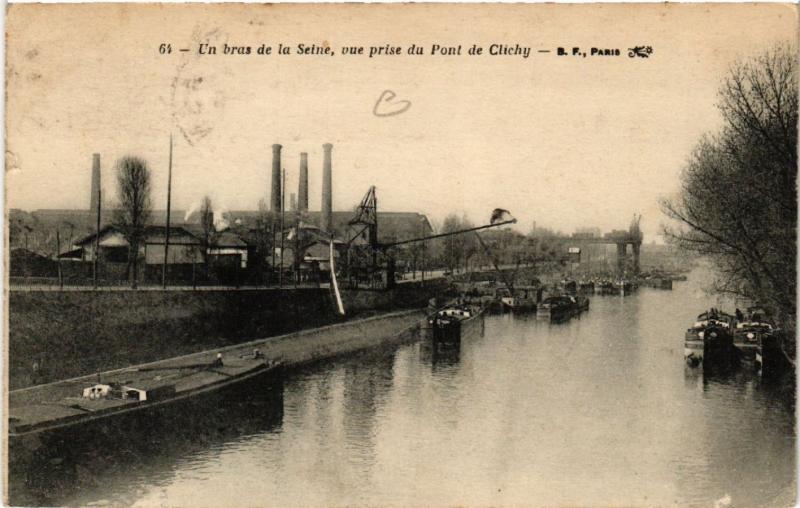 Carte postale ancienne Un bras de la Seine, vue prise du Pont de Clichy à Clichy