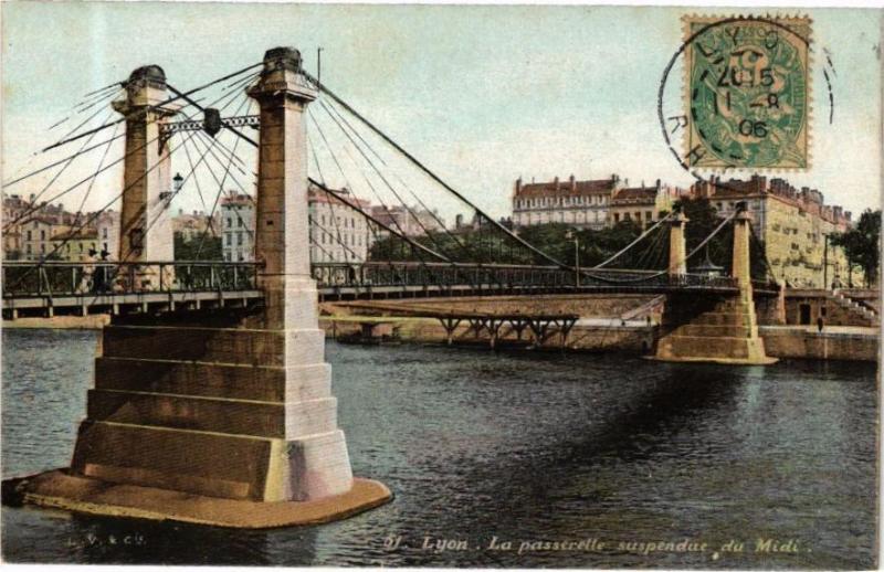 Carte postale ancienne Ed. Aqua 61 Lyon La Passerelle suspendue du Midi7