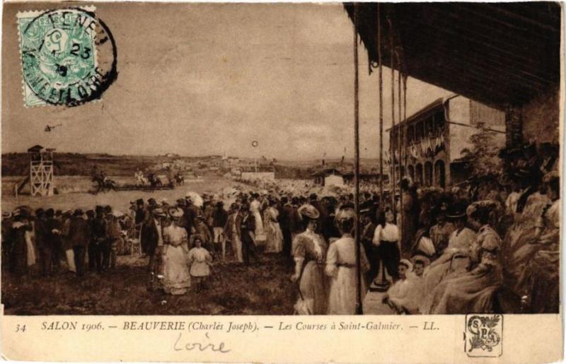 Carte postale ancienne Salon 1906 - Beauverie (Charles Joseph) - Les Courses a Saint-Galmier à Saint-Galmier