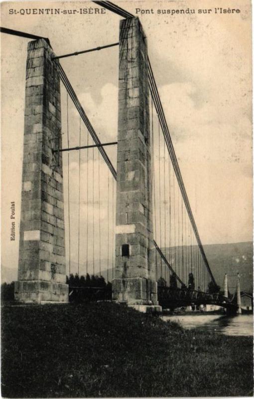 Carte postale ancienne Saint-Quentin-sur-Isere - Pont suspendu sur l'Isere à Saint-Quentin-sur-Isère