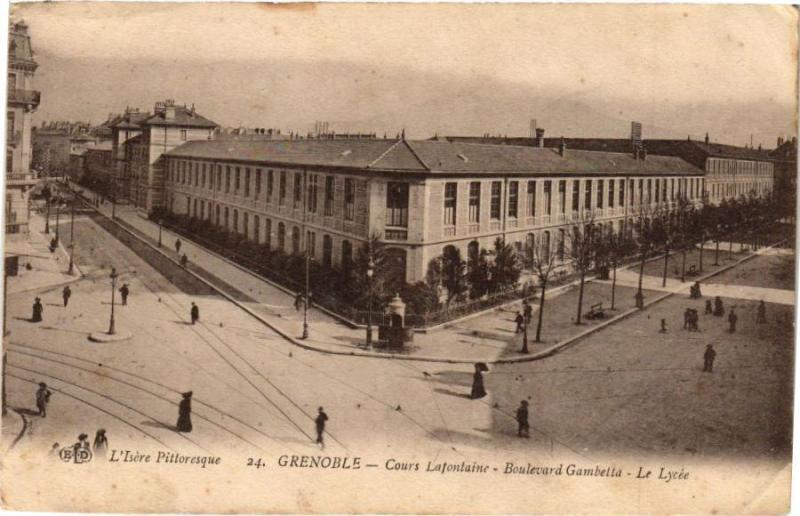 Carte postale ancienne L'Isere..grenoble Cours Lafontaine Boulevard Gambetta Le Lycée à Fontaine
