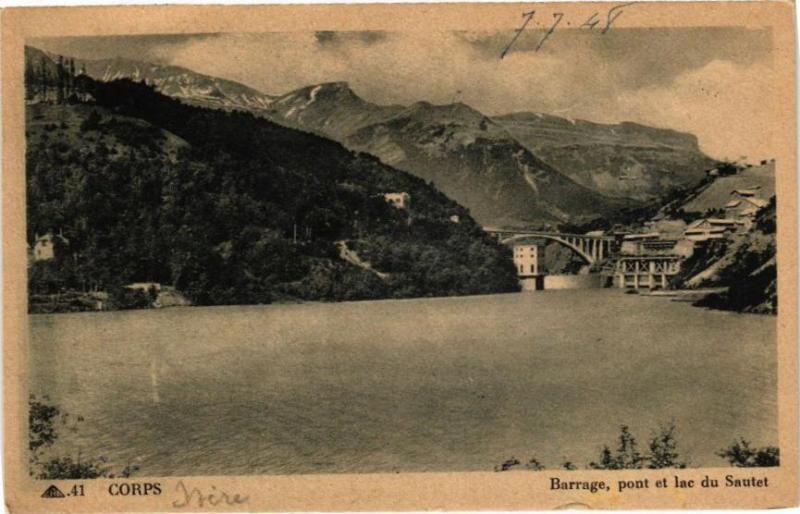 Carte postale ancienne Corps - Barrage pont et lac du Sautet à Corps